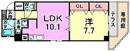ロアール神戸住吉 1LDKの間取図画像