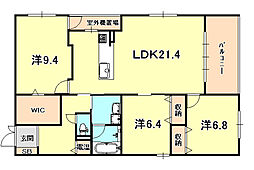 芦屋キューブ山手 3SLDKの間取図画像