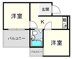 アメニティ東神戸五番館 2Kの間取図画像