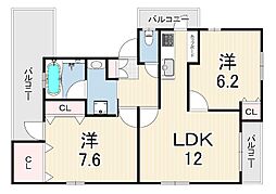 リフージュ本山 2LDKの間取図画像
