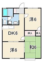 リビング西山町 3DKの間取図画像