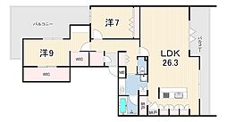(仮称)東灘区御影山手1丁目ヘーベルメゾン 2LDKの間取図画像