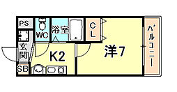 グランデ・アステール芦屋 1Kの間取図画像