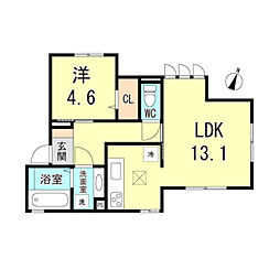 ラシュレ二ノ坪 1LDKの間取図画像
