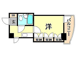 ピュア打出 1Kの間取図画像