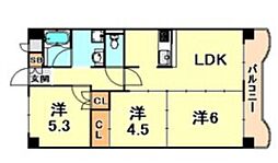 サンプラザ本山南 3LDKの間取図画像