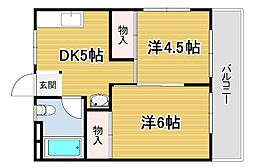 シティハイツ西岡本 2DKの間取図画像