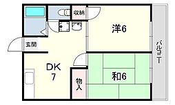 シティハイム高橋A棟 2DKの間取図画像
