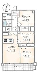 ならしのサンハイツ 2SLDKの間取図画像