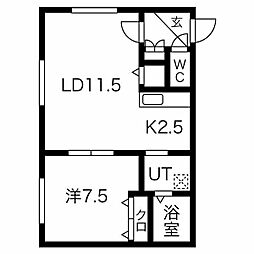 AKT月寒中央 1LDKの間取図画像