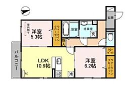 モン・ボヌール明石 2LDKの間取図画像
