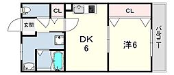 ラムール大久保 1DKの間取図画像