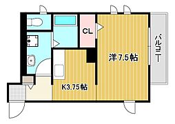アヴニール西新町 1Kの間取図画像