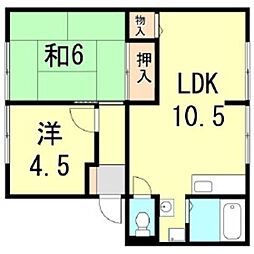 カサベルデ中澤A棟 2LDKの間取図画像
