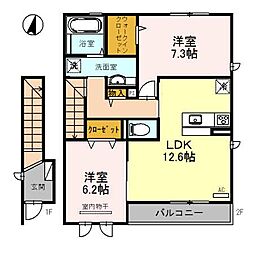 リジエールドゥ 2LDKの間取図画像