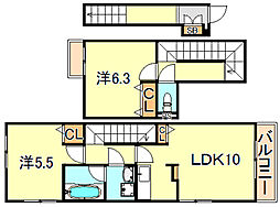 サージェ林1A 2LDKの間取図画像