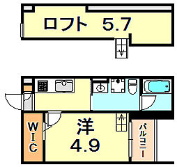 Y'svillage馬場通 1Kの間取図画像