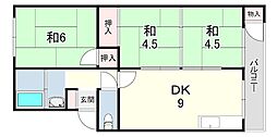 垂水農住3号棟 3DKの間取図画像