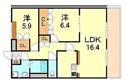 サンフラッシュ 2LDKの間取図画像