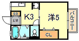 サンライフ森 1Kの間取図画像