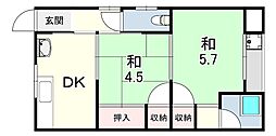 コーポ立花 2DKの間取図画像