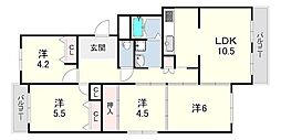 フローラルハイツダイキ2 3DKの間取図画像