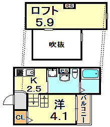 シャイニー西舞子 ワンルームの間取図画像