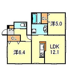クオーレ2 2LDKの間取図画像