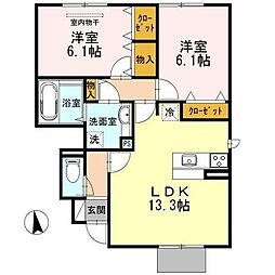 ソフィアコートB棟 2LDKの間取図画像
