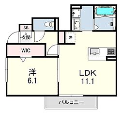 クローバー富士5号館 2LDKの間取図画像