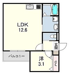 ジーメゾン明石市林エレール 1LDKの間取図画像