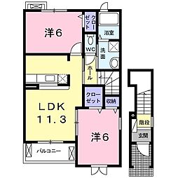 ウエストヒルズA 2LDKの間取図画像