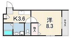 メゾンコンフォール 1Kの間取図画像