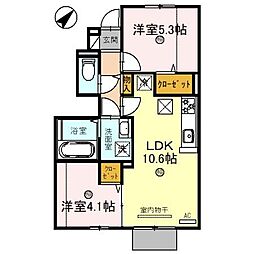 リコルド住吉 2LDKの間取図画像