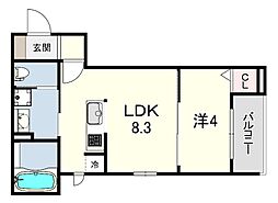 明石市魚住町西岡アパート 1LDKの間取図画像