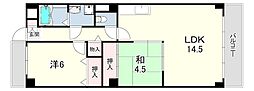 クレール松の内 2LDKの間取図画像
