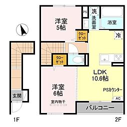 明石市西明石西町1丁目アパート 2LDKの間取図画像