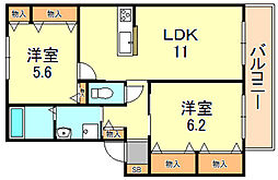 アデアコートB 2LDKの間取図画像