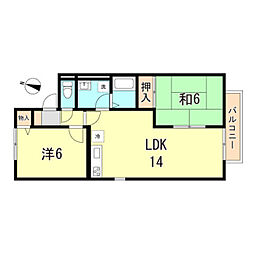プリシェール西明石B棟 2LDKの間取図画像