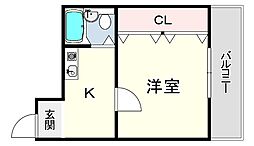Aスクエア 1Kの間取図画像