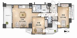 APAマンションツインガーデン南6条ウエスト 2LDKの間取図画像