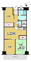 八事パーク・マンション 3DKの間取図画像