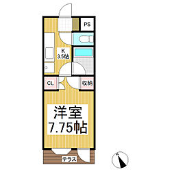 ハイツ東部 1Kの間取図画像