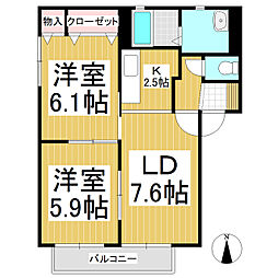 プレシール吉田B 2LDKの間取図画像