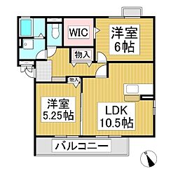 セットレーヴ弐番館 2LDKの間取図画像