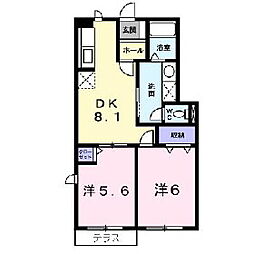 エアリーハウスA 2DKの間取図画像