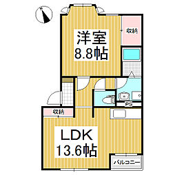 エル・シャトーB棟 1LDKの間取図画像