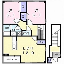 ルーラル・ブラッサムB 2LDKの間取図画像