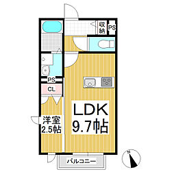 ア・レーズ上田B 1LDKの間取図画像