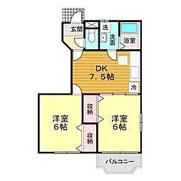 サンライズA 2DKの間取図画像